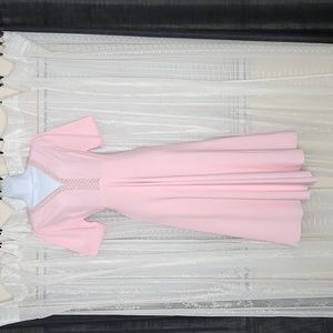 Vintage 60's Fit and Flair Polyester V-Neck Party Prom Dress W/ Sparkly Trim SzL